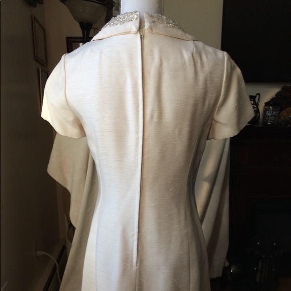 Vintage Ivory Dress With Beaded Collar - Picture 5 of 7